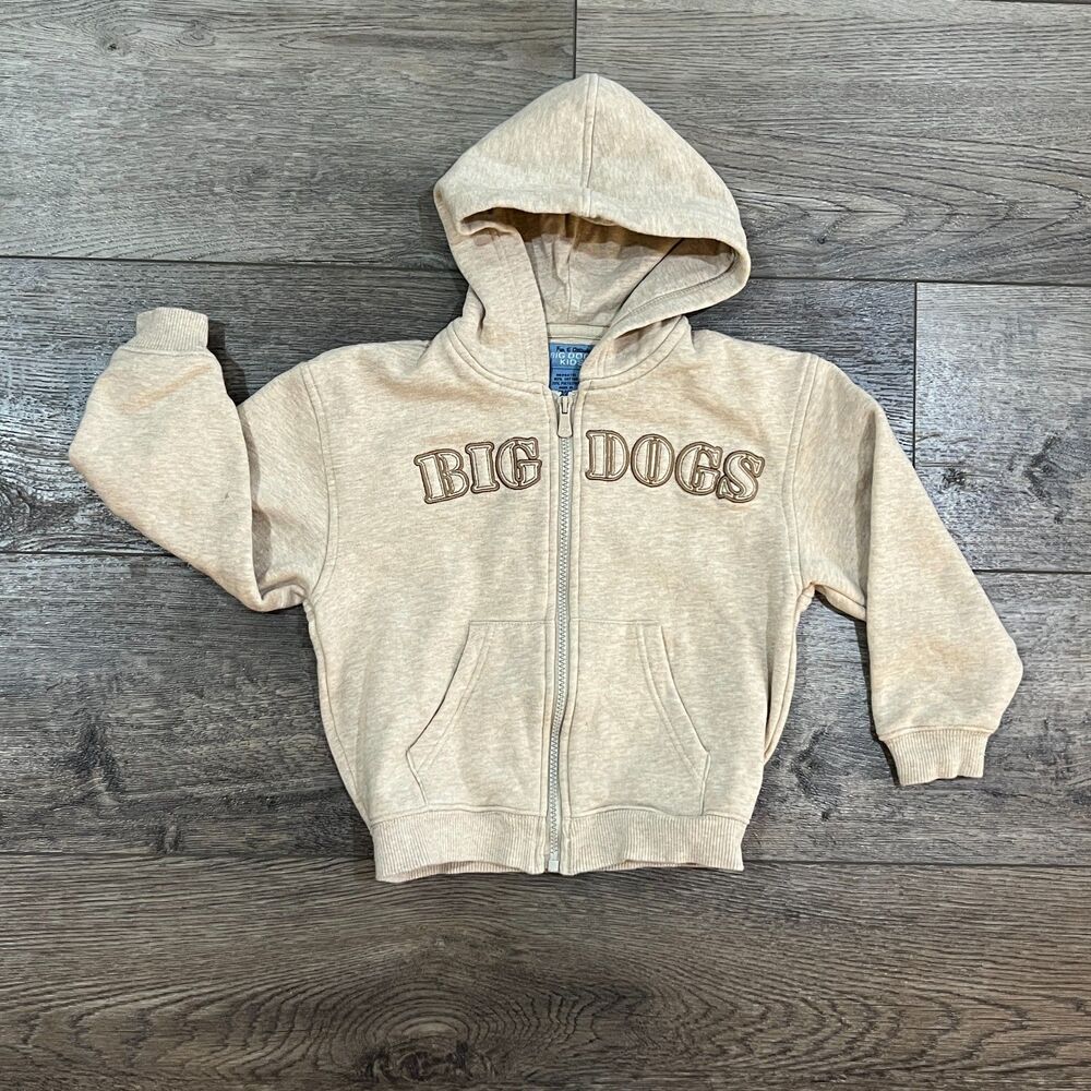 Big Dogs Kids Cream Full Zip Sweatshirt Jacket - Youth Size 4/5